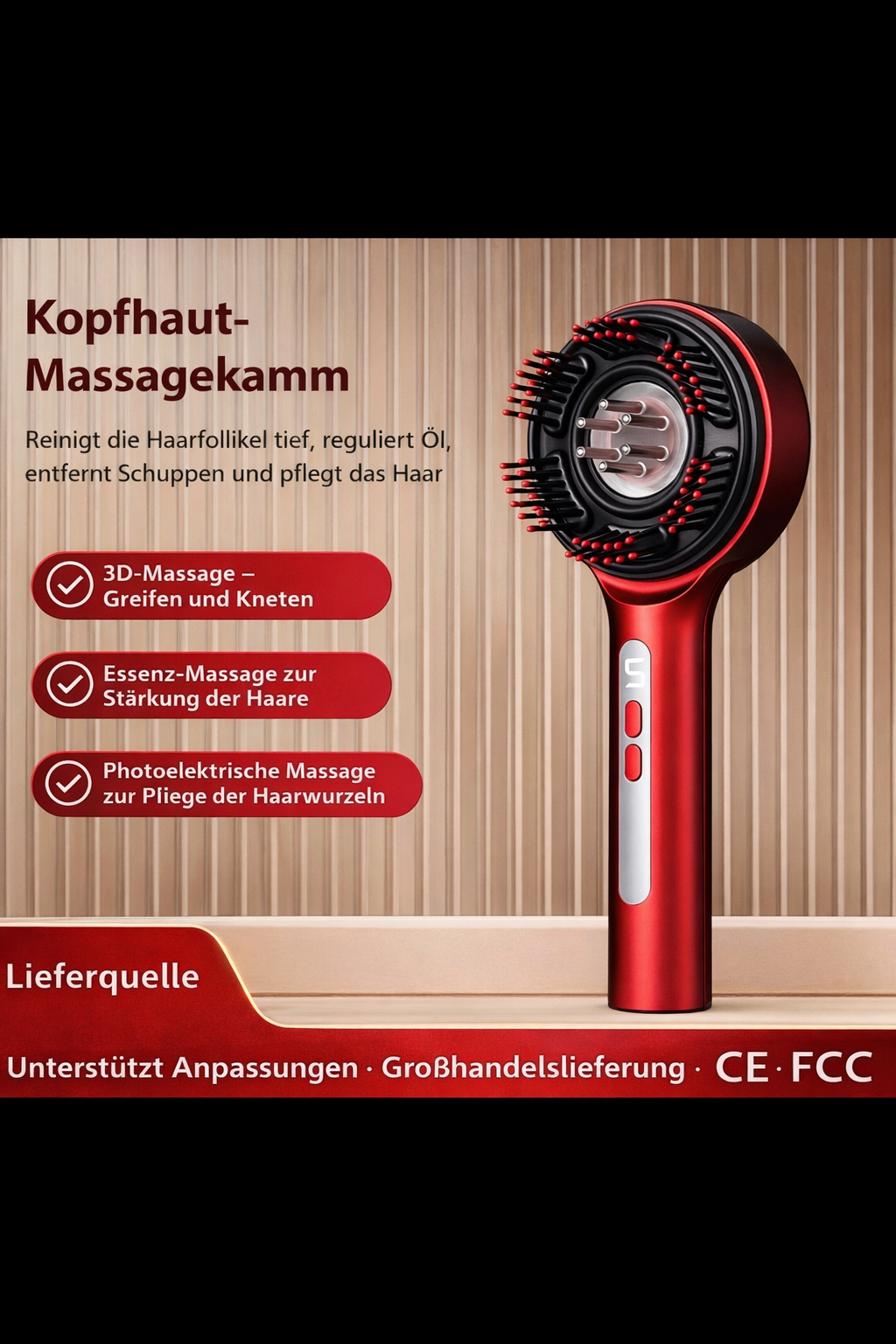 LumiScalp - Kopfhaut-Massagebürste mit Rotlicht